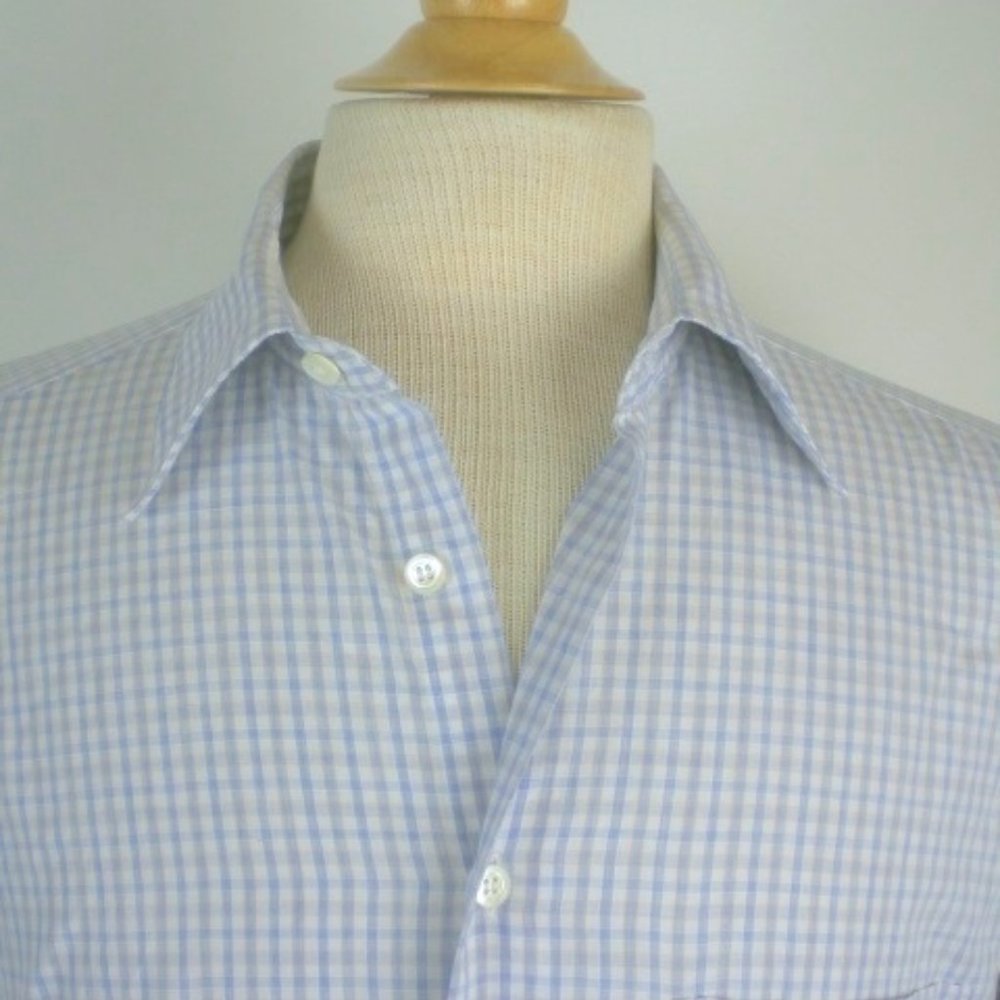 ERMENEGILDO ZEGNA Italy blue microcheck SHIRT 15.5